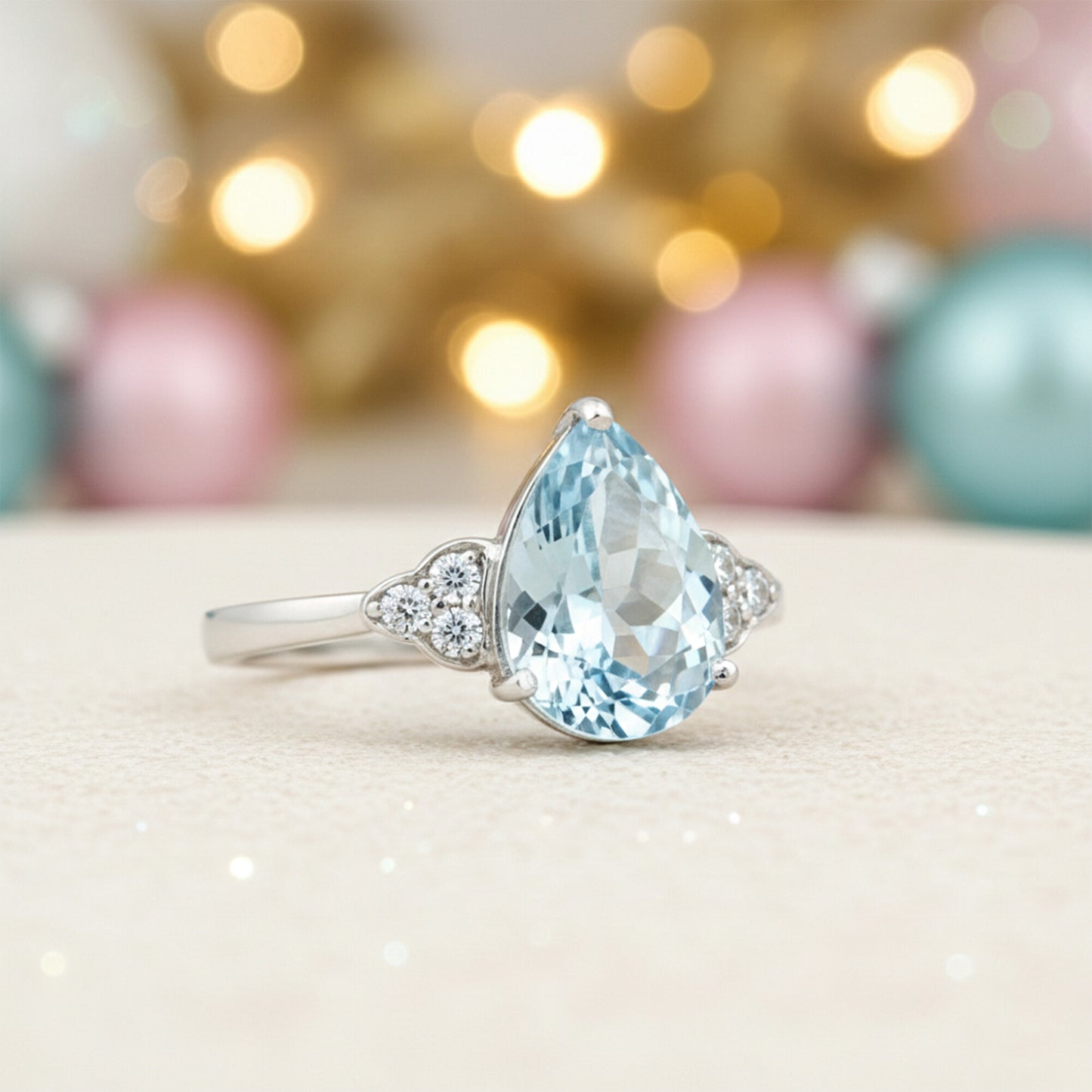 Aquamarine Pear Solitaire Gemstone Ring 2.55 Ct. 925 Sterling Silver Women Gift