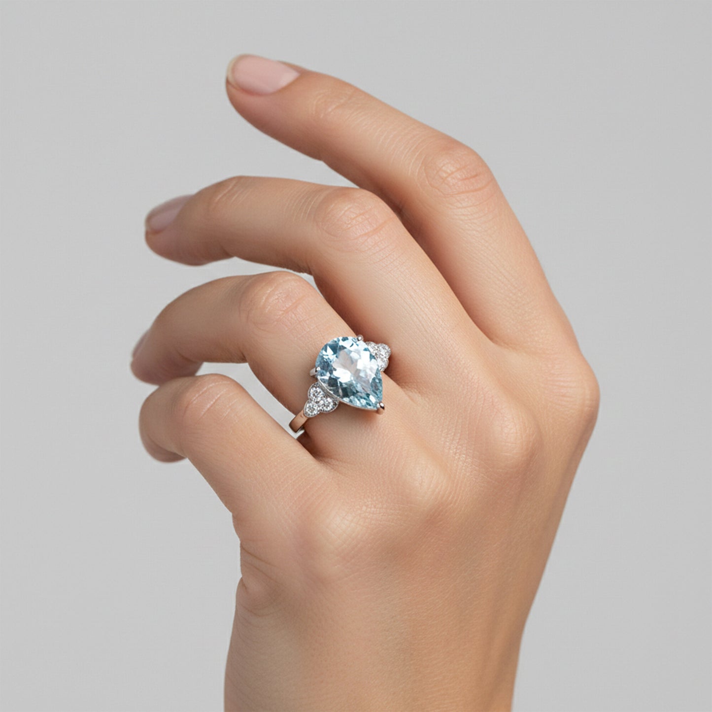 Aquamarine Pear Solitaire Gemstone Ring 2.55 Ct. 925 Sterling Silver Women Gift