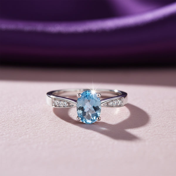 1.95 Ct. Aquamarine Oval Solitaire Ring 925 Sterling Silver Anniversary Fine Jew