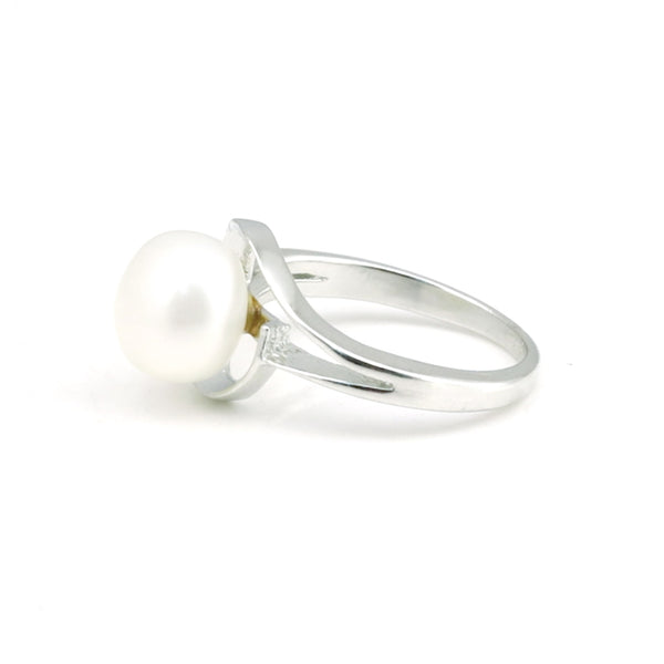 White Pearl Solitaire Ring 4.50 Ct. Round Cut 925 Sterling Silver Stackable Band