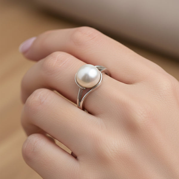 White Pearl Solitaire Ring 4.50 Ct. Round Cut 925 Sterling Silver Stackable Band