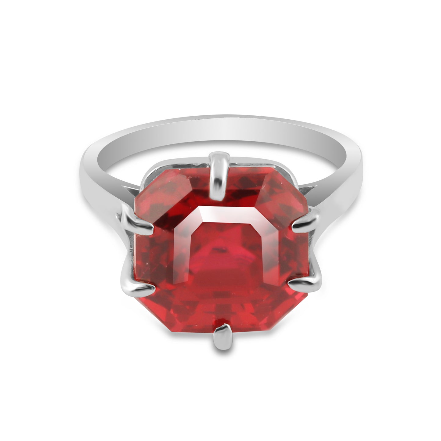 Red Ruby Asscher Cut Solitaire Ring 5.00 Ct. 925 Sterling Silver Gift for Her
