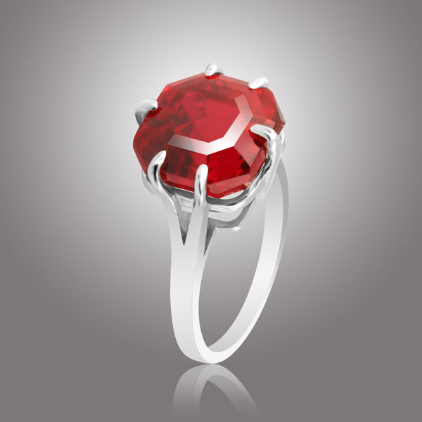 Red Ruby Asscher Cut Solitaire Ring 5.00 Ct. 925 Sterling Silver Gift for Her