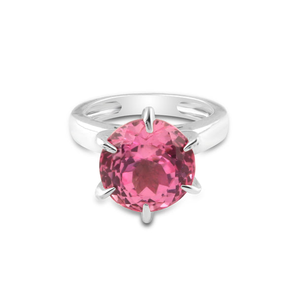 2.80 Ct. Pink Tourmaline Ring Round Cut 925 Sterling Silver Eternity Band Fine G