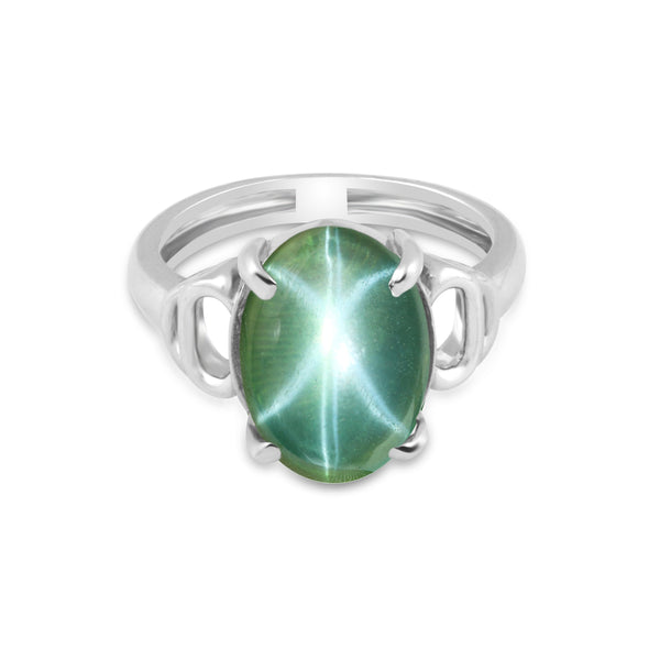 Green Sapphire Oval Cabochon Cut Solitaire Ring 3.50 Ct. 925 Sterling Silver Gif