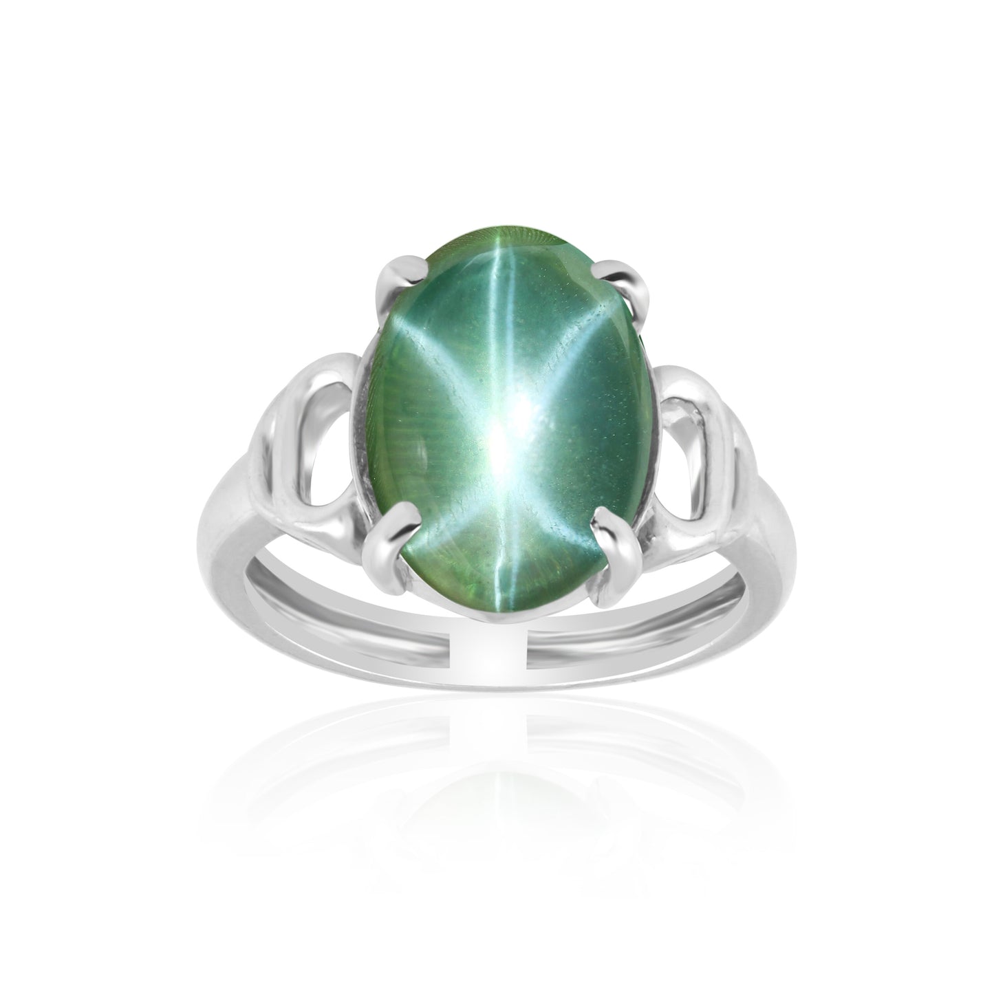 Green Sapphire Oval Cabochon Cut Solitaire Ring 3.50 Ct. 925 Sterling Silver Gif
