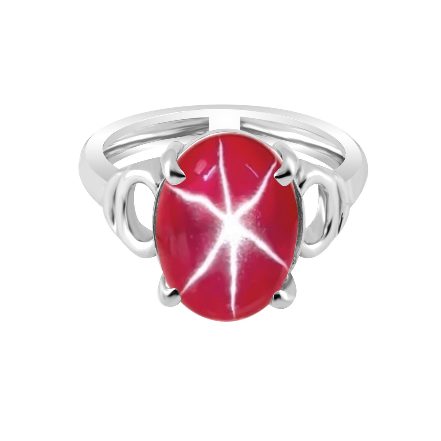 3.50 Ct. Red Ruby Ring Oval Cabochon Cut 925 Sterling Silver Eternity Band Fine
