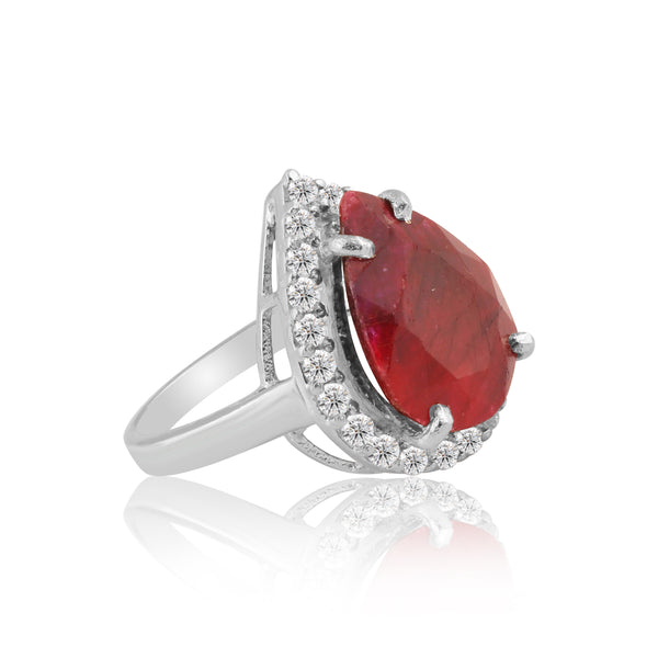 Red Ruby Solitaire Ring 4.70 Ct. Oval Cut 925 Sterling Silver Stackable Band