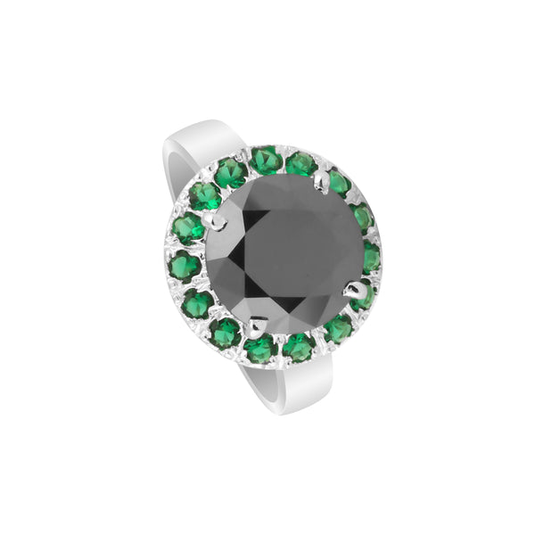 Round Cut Moissanite & Emerald Ring 7.00 Ct. 925 Sterling Silver Eternity Band G