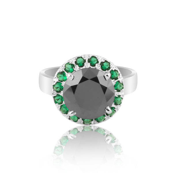 Round Cut Moissanite & Emerald Ring 7.00 Ct. 925 Sterling Silver Eternity Band G