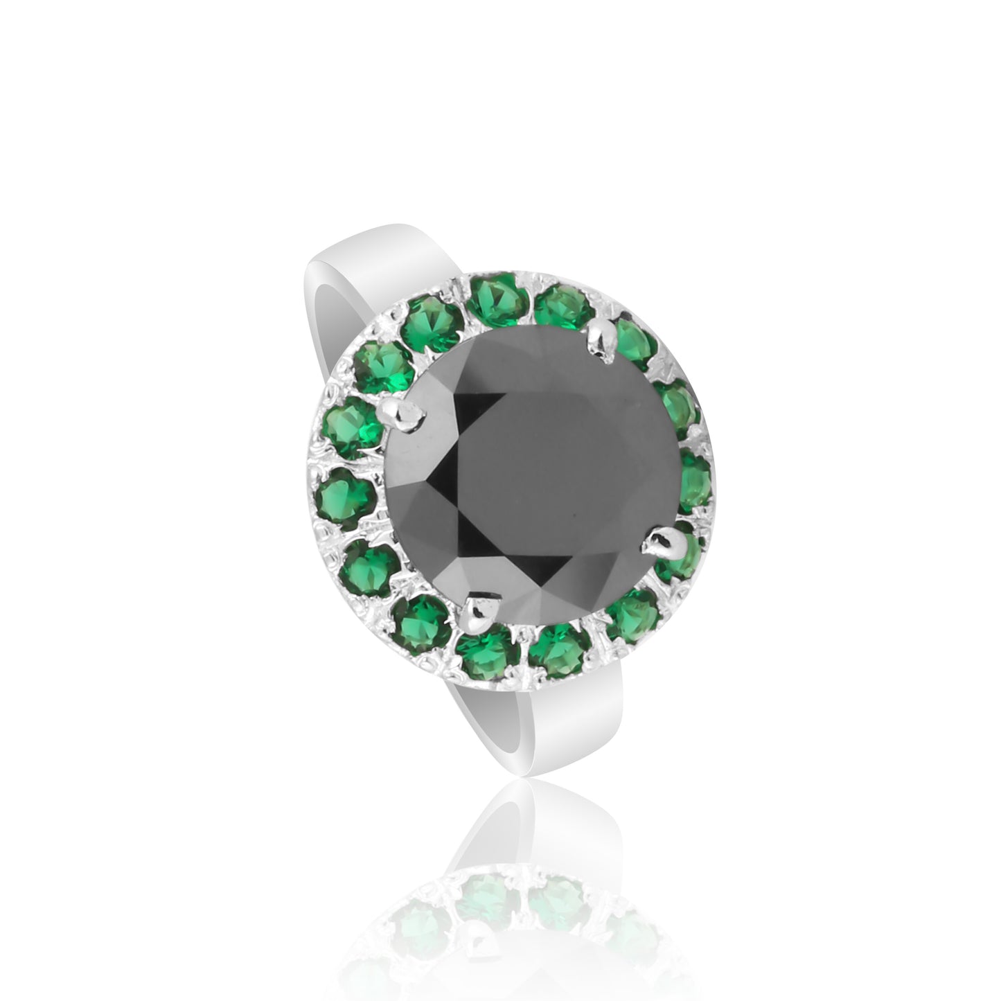 Round Cut Moissanite & Emerald Ring 7.00 Ct. 925 Sterling Silver Eternity Band G