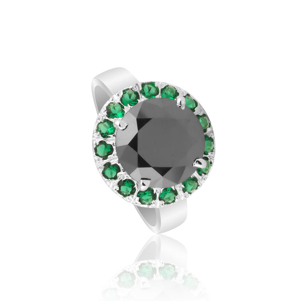 Round Cut Moissanite & Emerald Ring 7.00 Ct. 925 Sterling Silver Eternity Band G