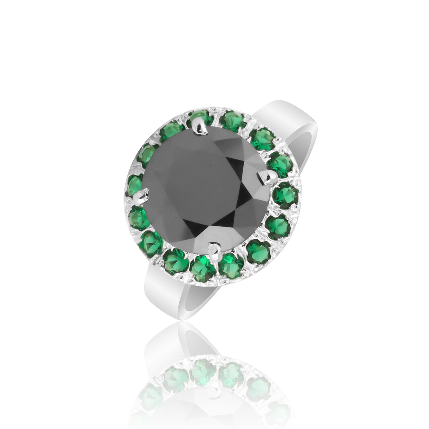 Round Cut Moissanite & Emerald Ring 7.00 Ct. 925 Sterling Silver Eternity Band G