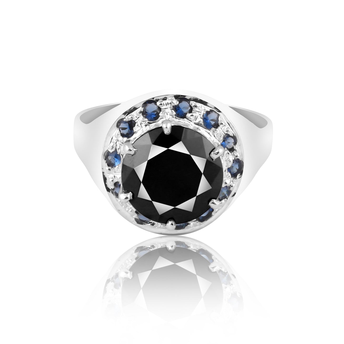 7.50 Ct. Moissanite & Sapphire Round Cut Ring 925 Sterling Silver Women Fine Jew