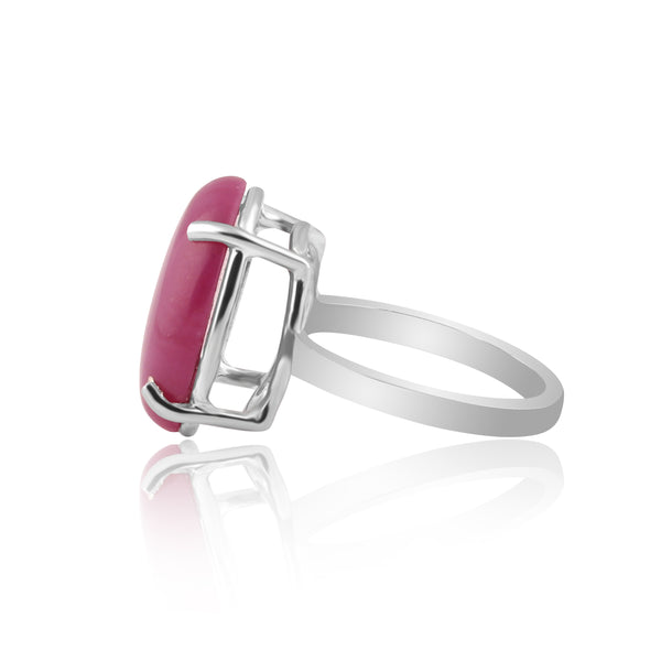 Pink Ruby Oval Cabochon Cut Solitaire Ring 6.60 Ct. 925 Sterling Silver Gift for