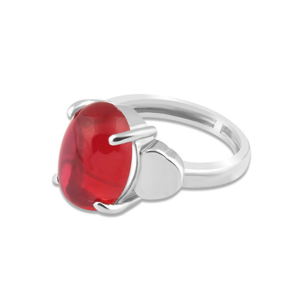 Red Ruby Solitaire Ring 6.00 Ct. Oval Cabochon Cut 925 Sterling Silver Stackable