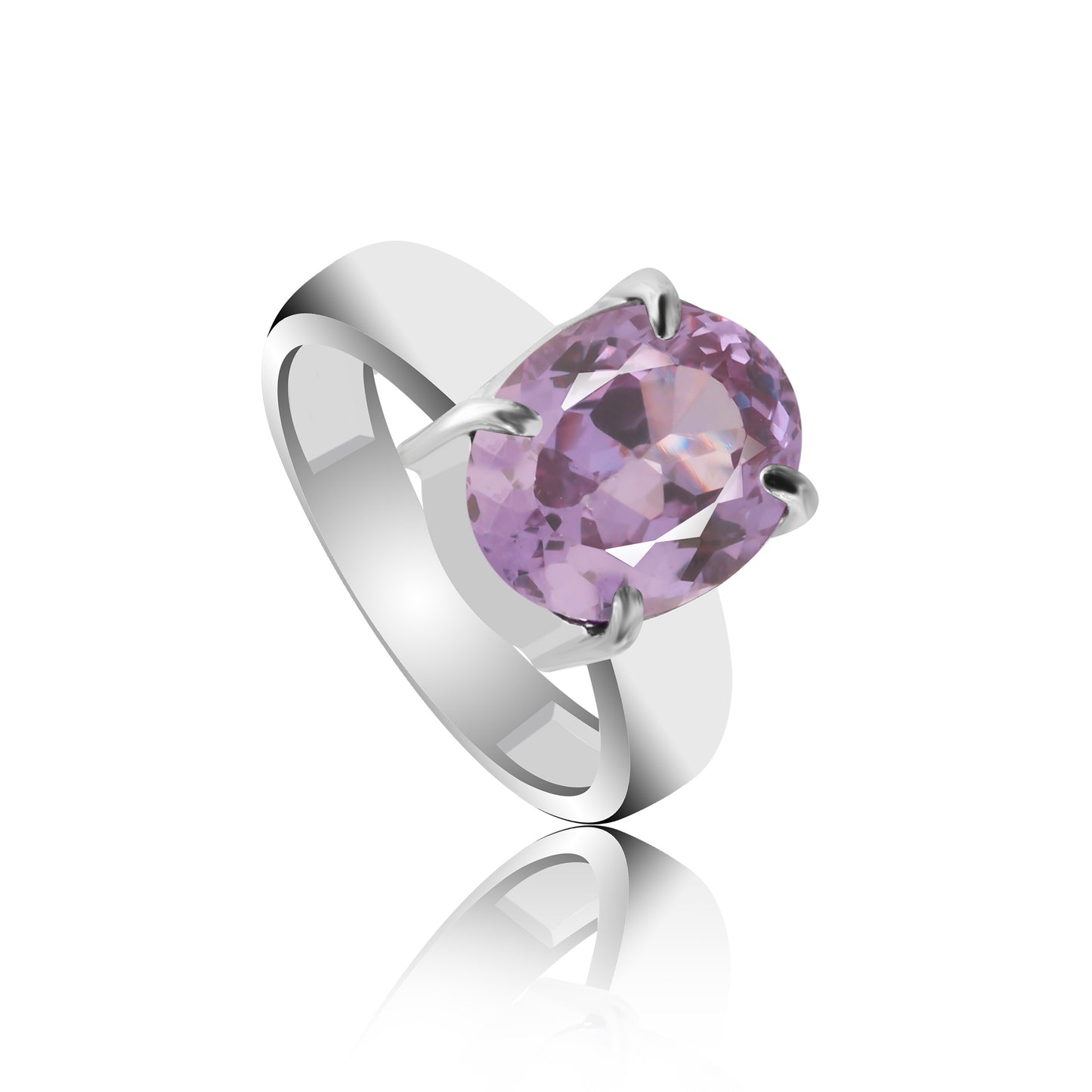 Purple Amethyst Solitaire Ring 4.85 Ct. Oval Cut 925 Sterling Silver Stackable B