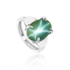 5.45 Ct. Green Sapphire Ring Oval Cabochon Cut 925 Sterling Silver Eternity Band