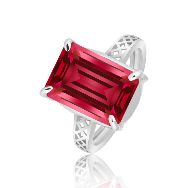 Red Ruby Emerald Cut Solitaire Ring 3.66 Ct. 925 Sterling Silver Gift for Her