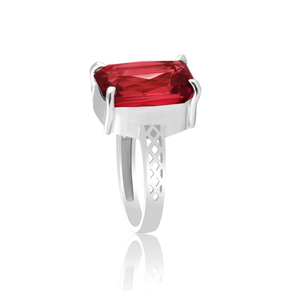 Red Ruby Emerald Cut Solitaire Ring 3.66 Ct. 925 Sterling Silver Gift for Her