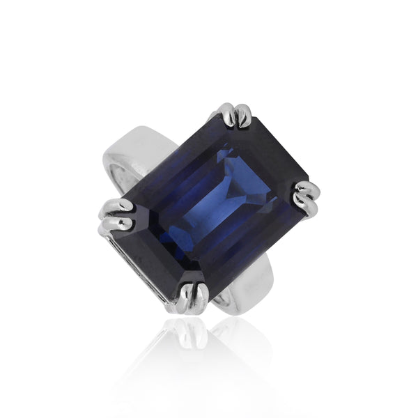 EGL Certified Sapphire Emerald Cut 4.55 Ct. Gemstone Ring 925 Sterling Silver Wo