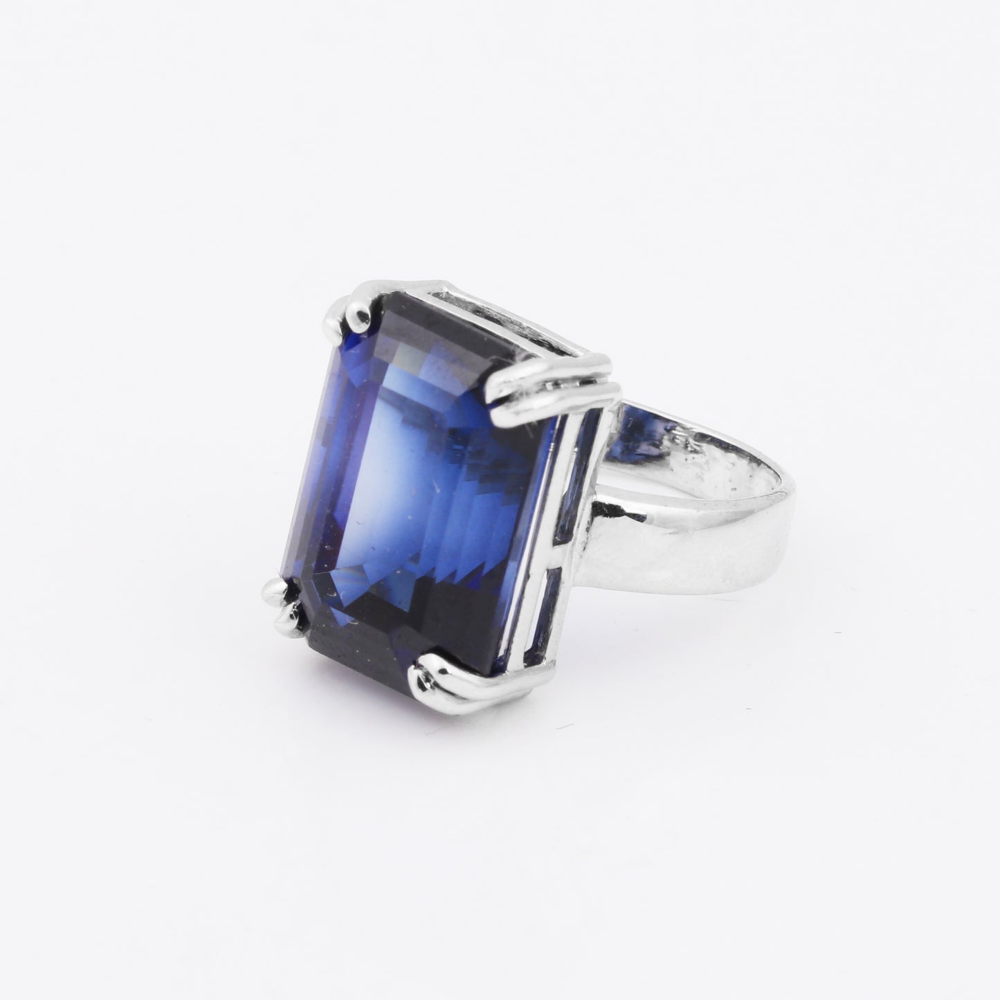 EGL Certified Sapphire Emerald Cut 4.55 Ct. Gemstone Ring 925 Sterling Silver Wo