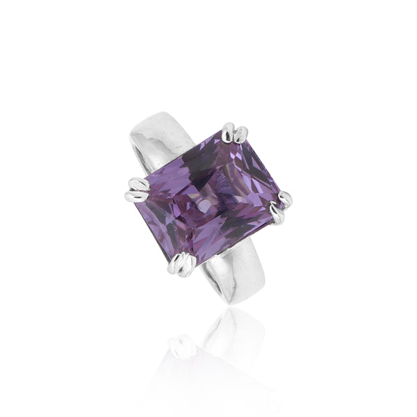 3.80 Ct. Amethyst Emerald Cut Ring 925 Sterling Silver Women Fine Jewelry