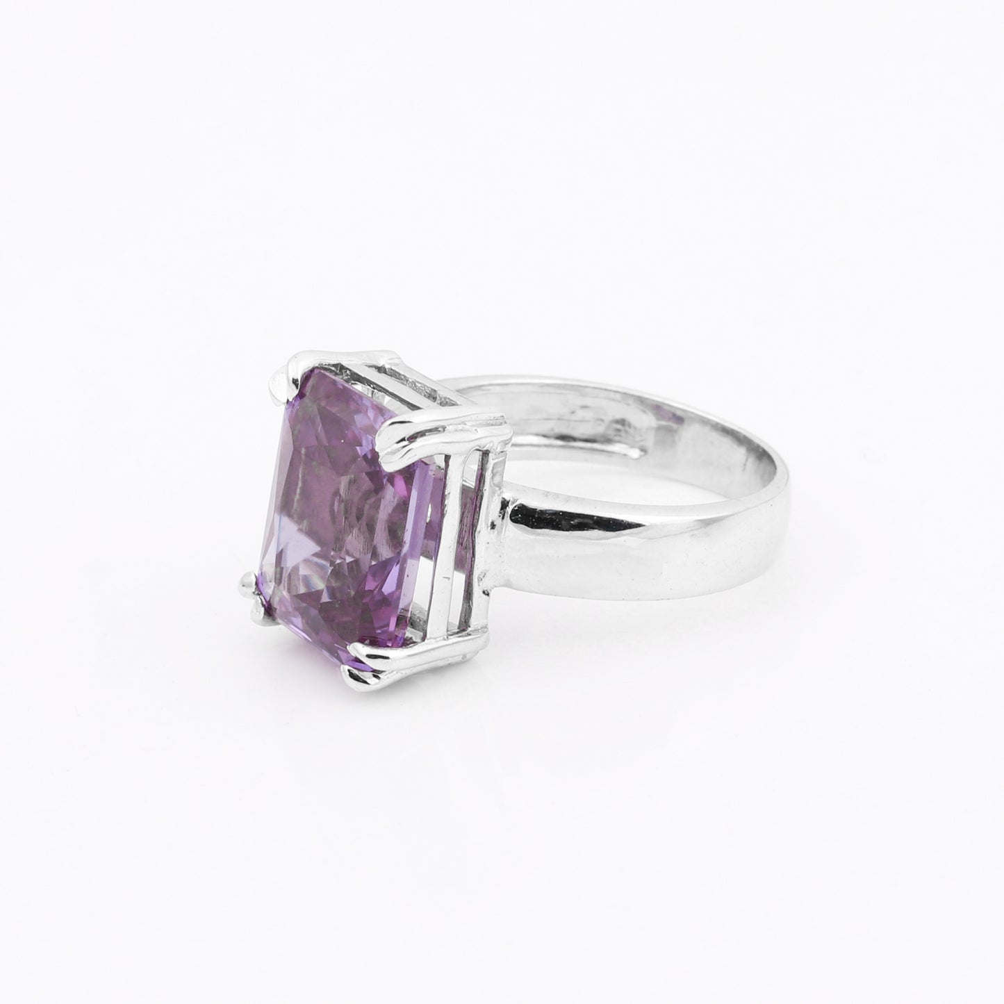 3.80 Ct. Amethyst Emerald Cut Ring 925 Sterling Silver Women Fine Jewelry