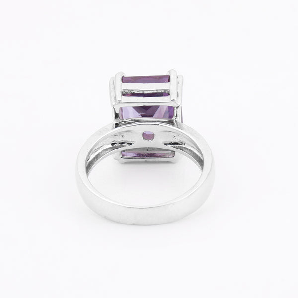 3.80 Ct. Amethyst Emerald Cut Ring 925 Sterling Silver Women Fine Jewelry