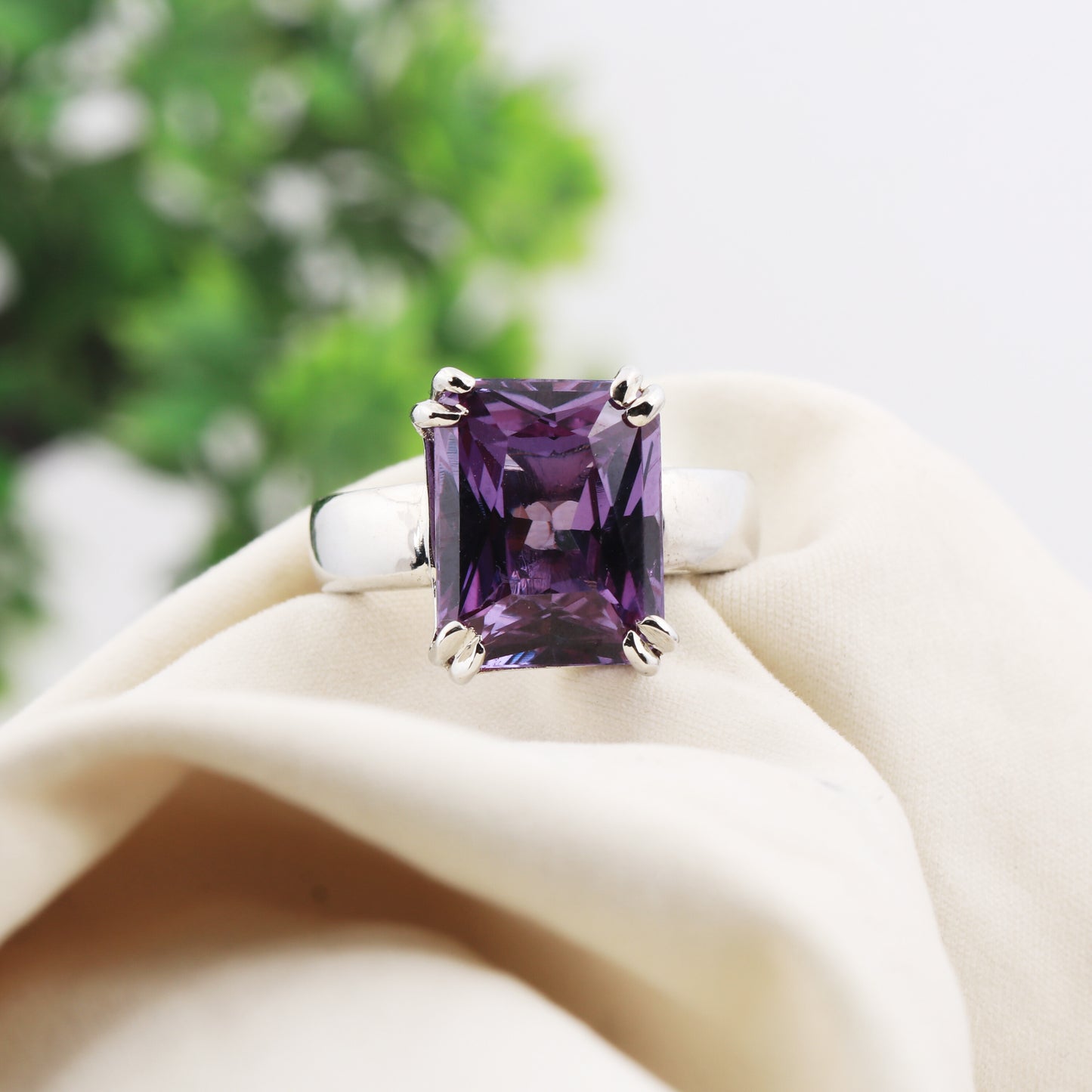 3.80 Ct. Amethyst Emerald Cut Ring 925 Sterling Silver Women Fine Jewelry
