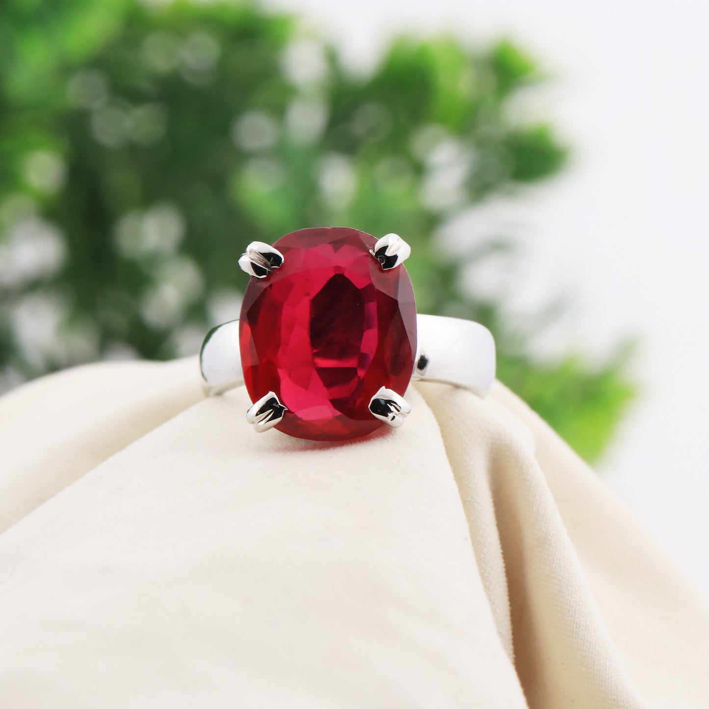Ruby Oval Solitaire Gemstone Ring 2.65 Ct. 925 Sterling Silver Women Gift Her