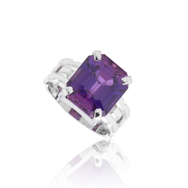 Purple Amethyst Emerald Cut Solitaire Ring 3.65 Ct. 925 Sterling Silver Gift for