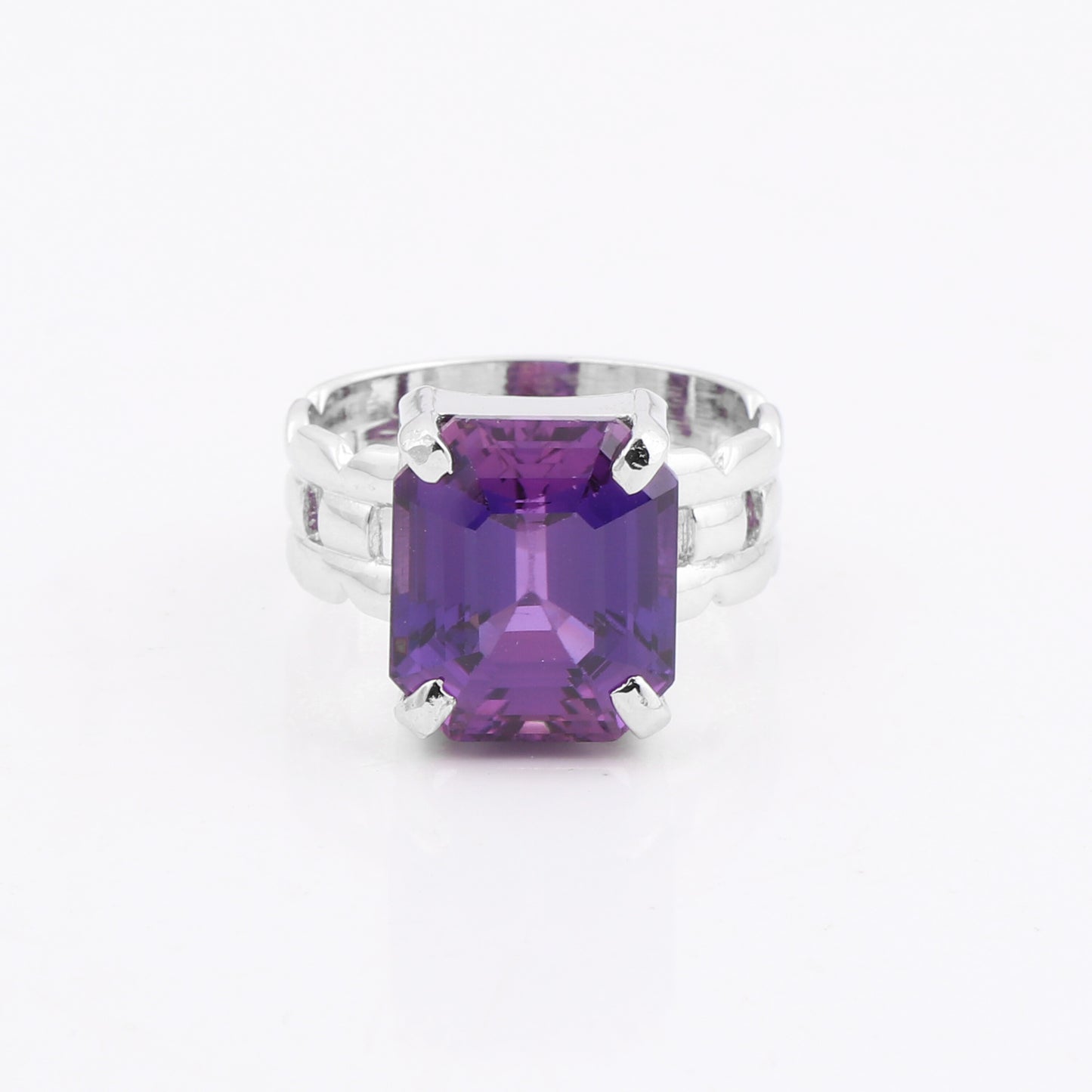 Purple Amethyst Emerald Cut Solitaire Ring 3.65 Ct. 925 Sterling Silver Gift for