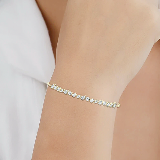 2.25CT Multi Cut 14K Yellow Gold Lab-Grown Certified Diamond Tennis Bracelet - GEMHUB & CO.