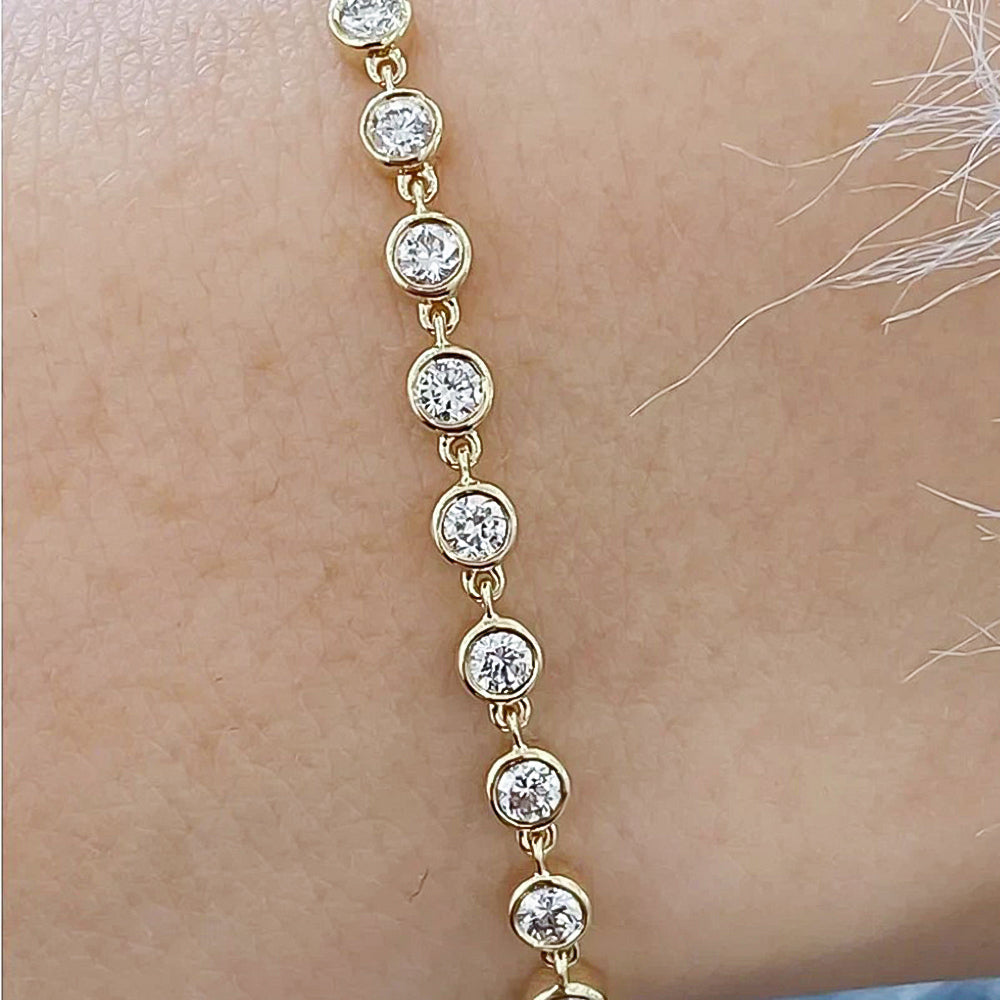 4Ct 100% GH/VS Natural Diamond Women Tennis Bracelet 14Kt Yellow Gold Bezel Set
