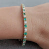 Certify Round Cut Natural Emerald & Diamond Tennis Charm Gift Bracelet 14k Gold