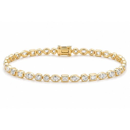 10Ct Multi Shape Lab-Grown Diamond Bezel Wedding Tennis Bracelet 14k Solid Gold