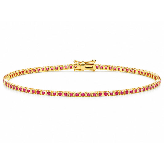 3Ct Round Cut Certified Natural Red Ruby Tennis Bracelet For Her 14k Yellow Gold