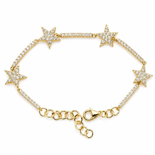 14k Yellow Gold 4Ct Round Natural Diamond Star Shape Bracelet Certified GH/SI