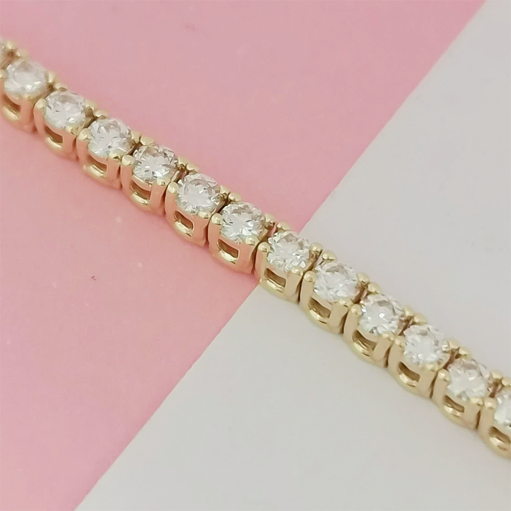 Women's Tennis Bracelet 14k Yellow Gold 4.20Ct Round Natural GH/VS Diamond - Image 2 - GEMHUB & CO.