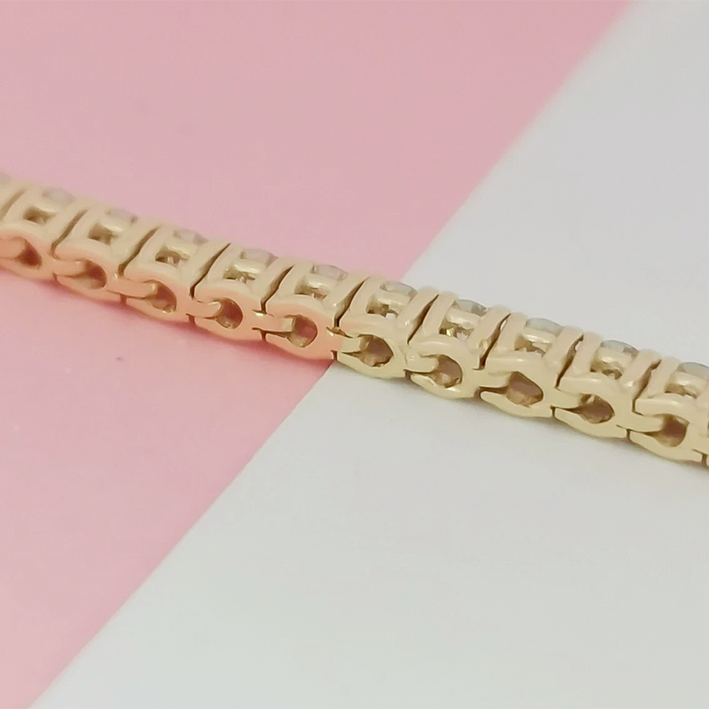 Women's Tennis Bracelet 14k Yellow Gold 4.20Ct Round Natural GH/VS Diamond - Image 3 - GEMHUB & CO.