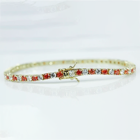 14k Gold Natural Orange Sapphire & Diamond Tennis Bracelet For Wedding Gift - GEMHUB & CO.