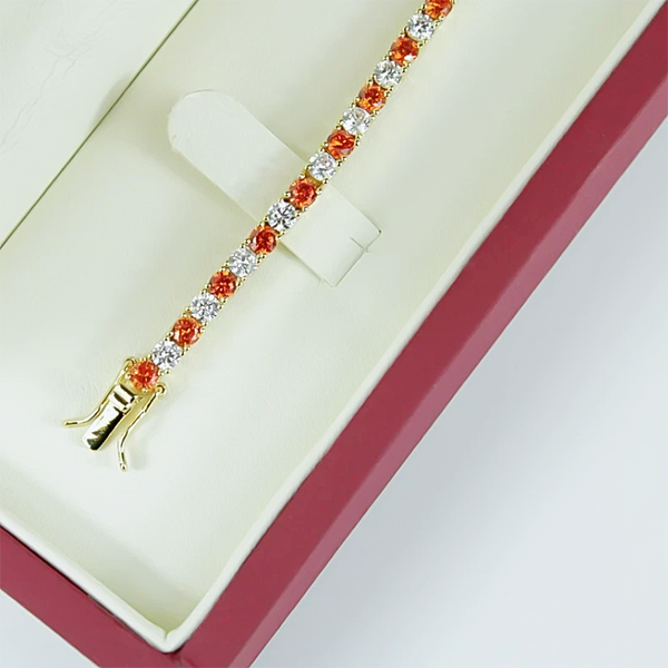 14k Gold Natural Orange Sapphire & Diamond Tennis Bracelet For Wedding Gift - Image 2 - GEMHUB & CO.