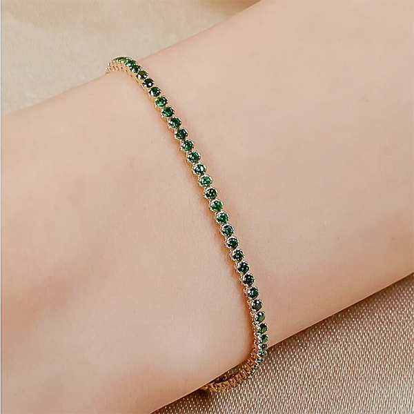 UGL Certified Natural Green Emerald Round Tennis Bracelet Daily Wear 14k Gold - Image 2 - GEMHUB & CO.