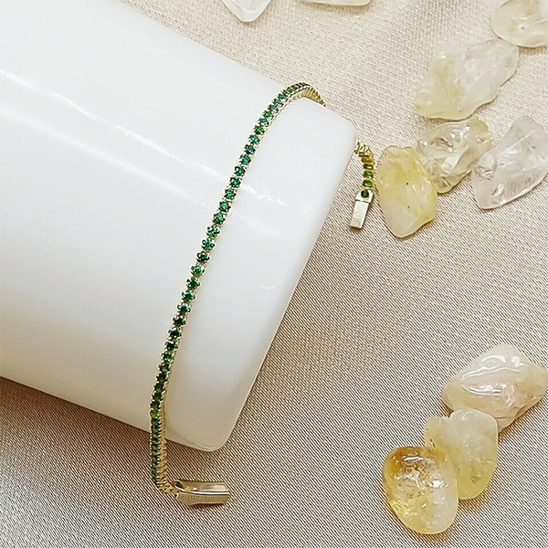 UGL Certified Natural Green Emerald Round Tennis Bracelet Daily Wear 14k Gold - Image 3 - GEMHUB & CO.