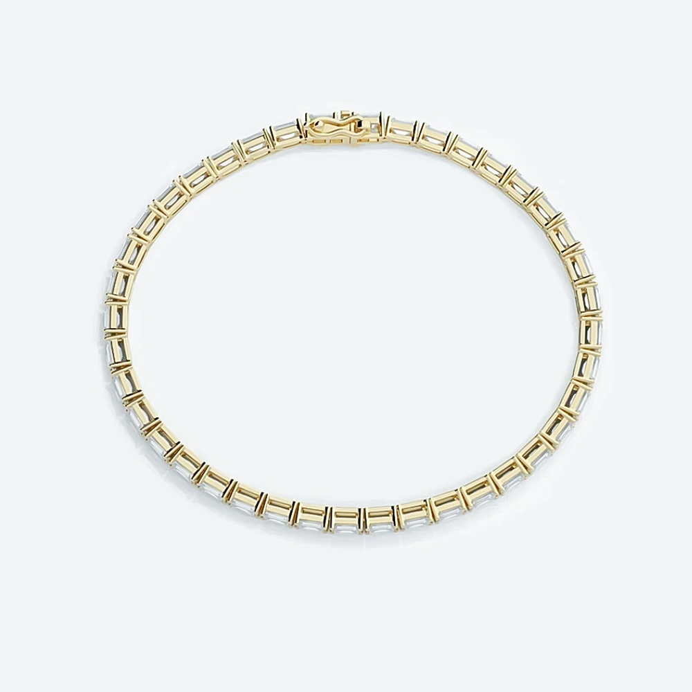 14k Yellow Gold 4.0Ct Emerald Cut Lab Grown GDGL Diamond Tennis Bracelet Women's - Image 2 - GEMHUB & CO.