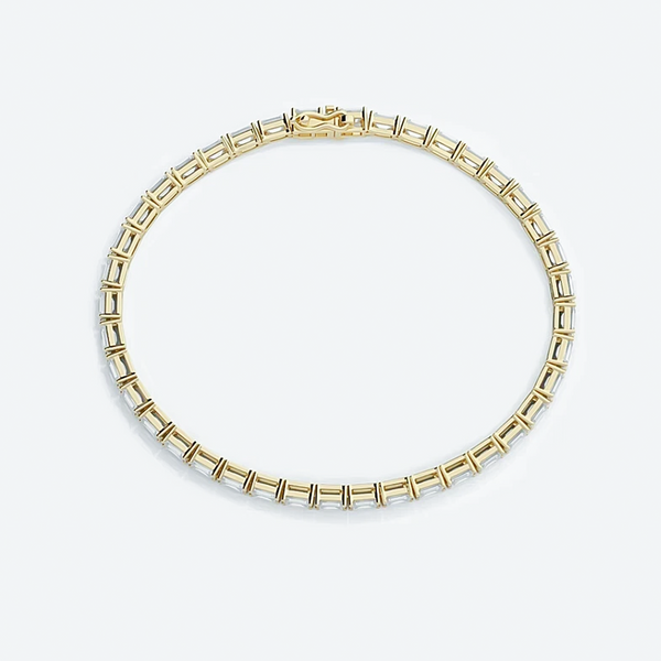 14k Yellow Gold 4.0Ct Emerald Cut Lab Grown GDGL Diamond Tennis Bracelet Women's - Image 2 - GEMHUB & CO.