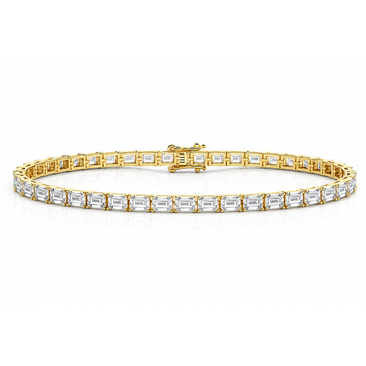 14k Yellow Gold 4.0Ct Emerald Cut Lab Grown IGI Diamond Tennis Bracelet Women's