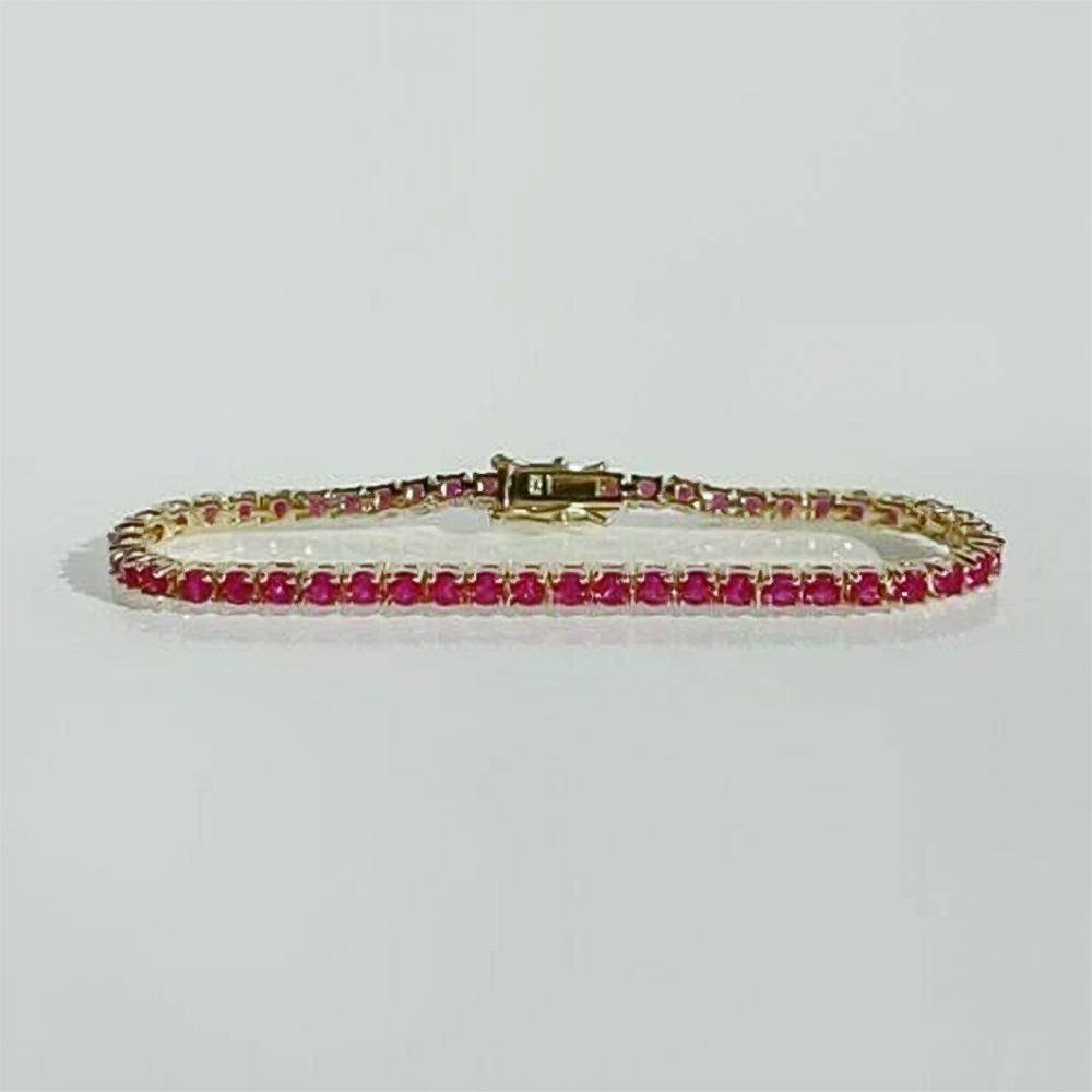Natural 4.25 Ct Round Cut Red Ruby 14k Yellow Gold Tennis Bracelet For Women - Image 2 - GEMHUB & CO.