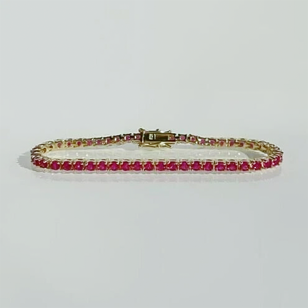 Natural 4.25 Ct Round Cut Red Ruby 14k Yellow Gold Tennis Bracelet For Women - Image 2 - GEMHUB & CO.